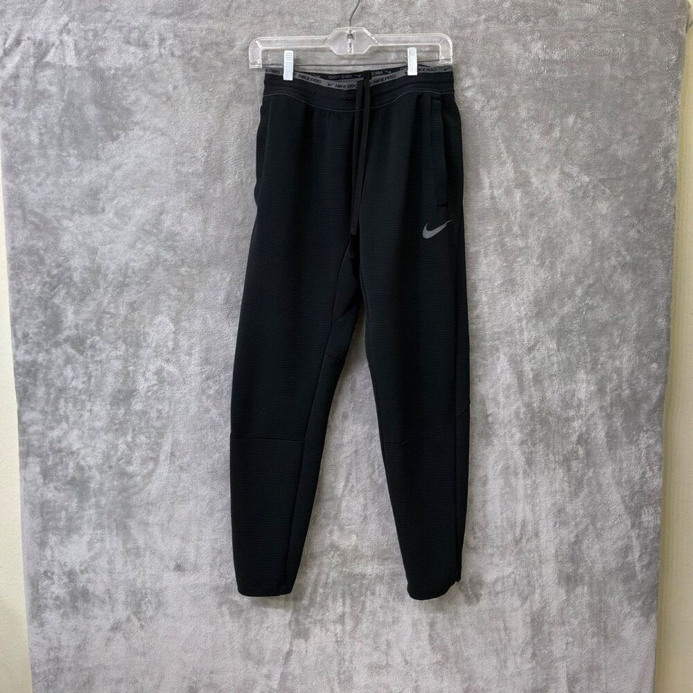 Nike Dri-FIT Pro Training Pants Mens Black Ribbed Joggers Size M DM5886-010